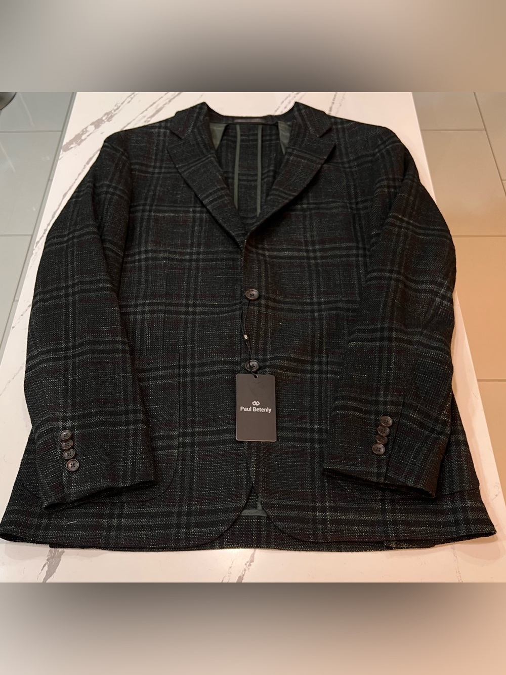 Paul Betenly Layton Sport Coat Men's Charcoal Jade Green Windowpane Blazer 42R - Picture 11 of 15